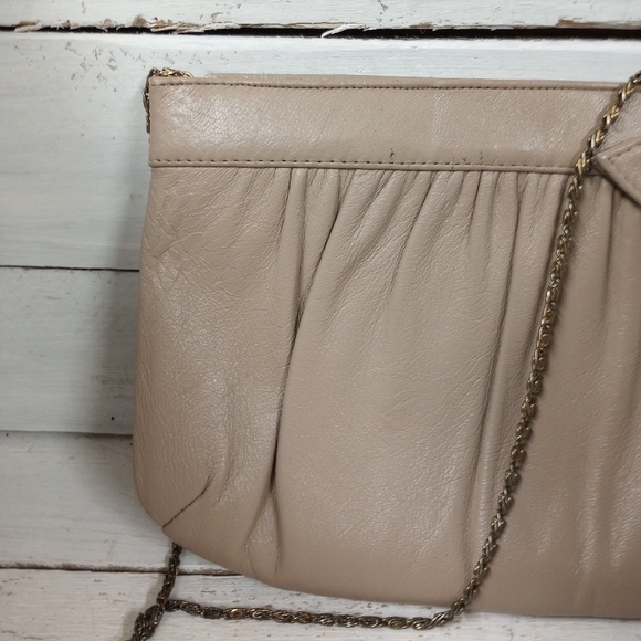 Ande Vintage Leather Evening Bag/Purse w Chain Strap. Leather Minimalist Clutch - Picture 3 of 12